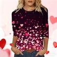 thumbnail image 1 of Guieoi Valentine's Day 3/4 Sleeve Round Neck Shirts Women Casual Cute Heart Print Tee Plus Size Pullover Tops Black XL, 1 of 5