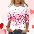 thumbnail image 1 of Guieoi Valentine's Day 3/4 Sleeve Round Neck Shirts Women Casual Cute Heart Print Tee Plus Size Pullover Tops White M, 1 of 5