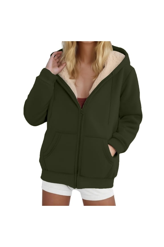 Winter Fleece Jackets for Women,Hoodie for Women , Warm Casual Long Sleeve Hooded Sweatshirt Coat Plus Size Green Black*Friday/Cyber*Monday