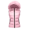 thumbnail image 1 of Guieoi Winter Jacket for Women Fitted Faux Fur Collar Vest Coats Pink L, 1 of 8