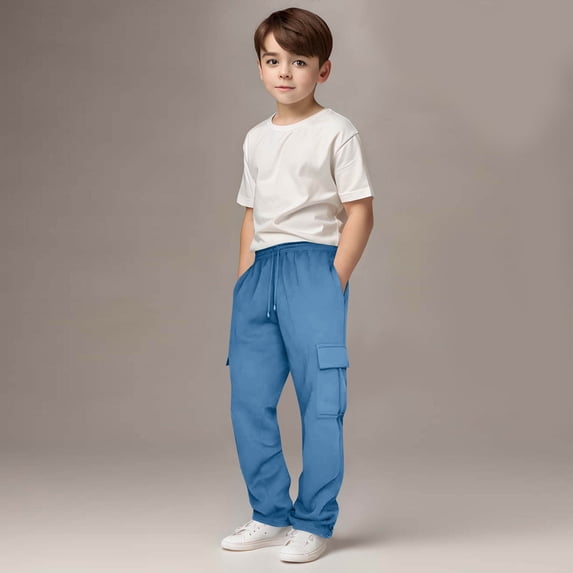 Guieoi Winter Warm Pants Plus Size Boys and Childrens Casual Sports Sweatpants Trendy Drawstring Jogger Pants Sweatpants Lightweight for 3-13Years Blue