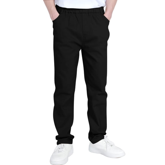 Guieoi Winter Warm Pants Plus Size Boys and Childrens Sports Cargo Pants Stretch Elastic Waist School Kids Twill Joggers for 4-13Years Black