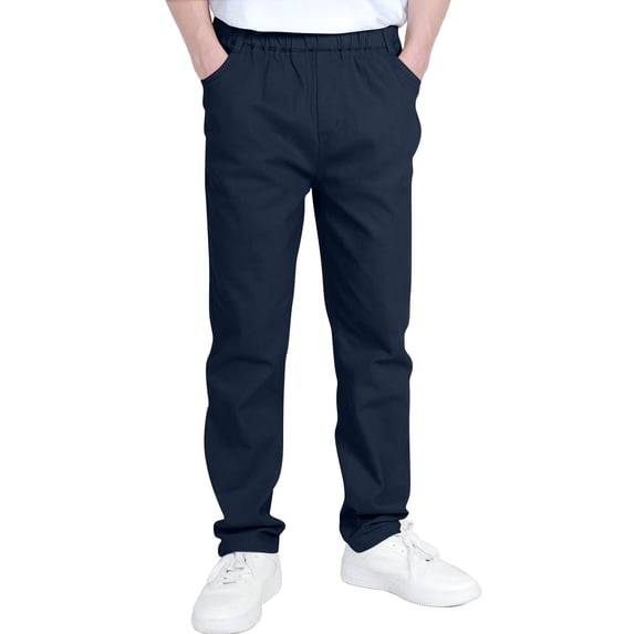 Guieoi Winter Warm Pants Plus Size Boys and Childrens Sports Cargo Pants Stretch Elastic Waist School Kids Twill Joggers for 4-13Years Blue