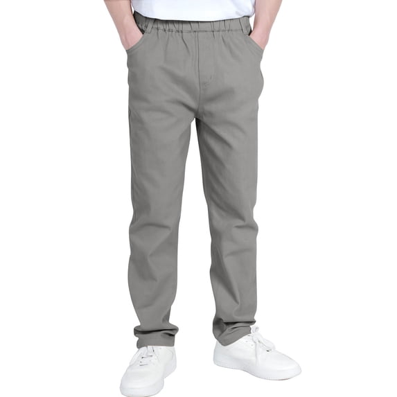 Guieoi Winter Warm Pants Plus Size Boys and Childrens Sports Cargo Pants Stretch Elastic Waist School Kids Twill Joggers for 4-13Years Gray