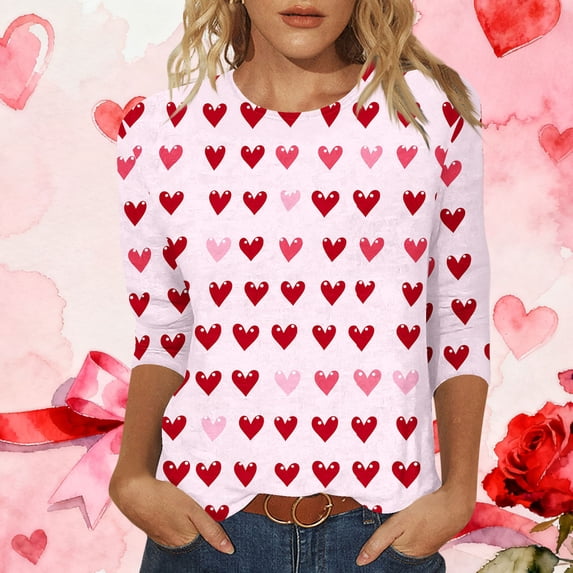 Guieoi Women's Cute T Shirt Heart Bow Knot Long Sleeve Tops for Valentines Day Trendy Basic Tees Tunic Top Pink S
