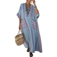 thumbnail image 1 of Guieoi Women's Dresses Plus Size Maxi Bohemian Vacation Beach Dress V-Neck Short-Sleeve Striped Loose-Fit Casual with Pockets Blue Blue M, 1 of 4