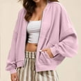 thumbnail image 1 of Guieoi Women's Fall Trendy Solid Color Casual Jackets Loose Long Sleeve Round Neck Sweatshirt Zipper Coats with Pocket Pink Black*Friday/Cyber*Monday, 1 of 9