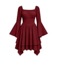 thumbnail image 1 of Guieoi Women's Medieval/Renaissance Court-Style Batwing-Sleeve Off-the-Shoulder Ruffled Hem Dresses Red L, 1 of 9