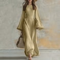 thumbnail image 1 of Guieoi Womens Dresses 2026 Fall Round-Neck Mid-Waist Bell-Sleeve Maxi Dress Brown M, 1 of 5