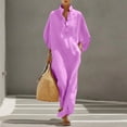 thumbnail image 1 of Guieoi Womens Dresses Fall Plus Size Loose Casual Cotton-Linen 3/4-Sleeve V-Neck Dress Flowy Maxi Dresseses Purple M, 1 of 8