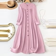 thumbnail image 1 of Guieoi Womens Dresses Holiday 2026 New Trendy Summer Plus Size V-Neck Long Sleeve Mid-Length Button Dress Knee-Length Dress Pink XXXL, 1 of 5