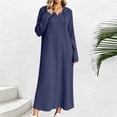 thumbnail image 1 of Guieoi Womens Dresses Long Sleeve V-neck Button-front Ribbed Drawstring Sweatshirt Dress Long Dress Blue S, 1 of 5