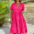 thumbnail image 1 of Guieoi Womens Dresses Plus Size 2026 New Trendy Summer Casual Short-Sleeve V-Neck Printed Mid-Calf Dress Red XXXXL, 1 of 7
