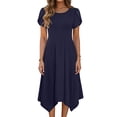 thumbnail image 1 of Guieoi Womens Dresses Plus Size 2026 New Trendy Summer Round Neck Short Sleeve Ruffled Sleeve Asymmetric Hem Dress Blue S, 1 of 6