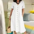 thumbnail image 1 of Guieoi Womens Dresses Plus Size 2026 Summer V-Neck Short Sleeve Button-Front Cotton-Linen Dress White S, 1 of 9