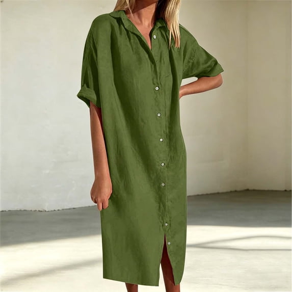Guieoi Womens Dresses Plus Size Short Sleeve Spring Summer Dresses for Women 2026 V-Neck Floral Printed Split-Hem Casual Maxi Dress Green XXXL