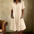 thumbnail image 1 of Guieoi Womens Dresses Plus Size Summer Casual Dress Lapel Button-Up Short-Sleeve Loose-Fit Washed and Wrinkled Dress with Pockets Beige XXXL, 1 of 6