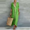 thumbnail image 1 of Guieoi Womens Dresses Plus Size Summer Short-Sleeve V-Neck Button Up Dresses Sundresses for Women Green L, 1 of 6