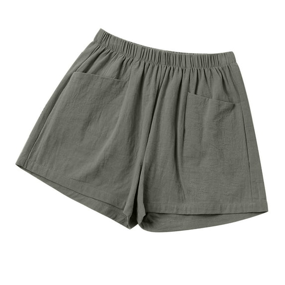 Guieoi Womens Plus Size Clearance $5 Shorts for Women Women's Summer Solid Elastic Waist Pocket Solid Cotton Linen Shorts And Shorts Plus Size Shorts