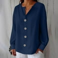 thumbnail image 1 of Guieoi Womens Shirts under $5 Women's Solid Color V-Neck Long Sleeve Loose and Linen with Decorative Buttons Top Blouse Blue Black*Friday/Cyber*Monday, 1 of 6