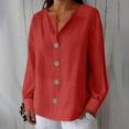 thumbnail image 1 of Guieoi Womens Shirts under $5 Women's Solid Color V-Neck Long Sleeve Loose and Linen with Decorative Buttons Top Blouse Red Black*Friday/Cyber*Monday, 1 of 6