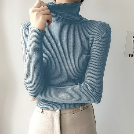 Guieoi Womens Sweaters 2025 Long Sleeve High Neck Base Sweater Solid Color Pullover Sweater Knitted High Neck Sweater Blue Black*Friday/Cyber*Monday Clearance