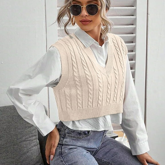 Guieoi Womens Sweaters 2025 Sweaters for Women Plus Size Casual Sleeveless Knitted Top Sweaters for Women Plus Size Sweater Vest Brown Black*Friday/Cyber*Monday Clearance
