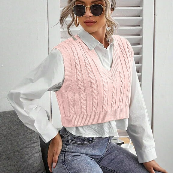 Guieoi Womens Sweaters 2025 Sweaters for Women Plus Size Casual Sleeveless Knitted Top Sweaters for Women Plus Size Sweater Vest Pink Black*Friday/Cyber*Monday Clearance