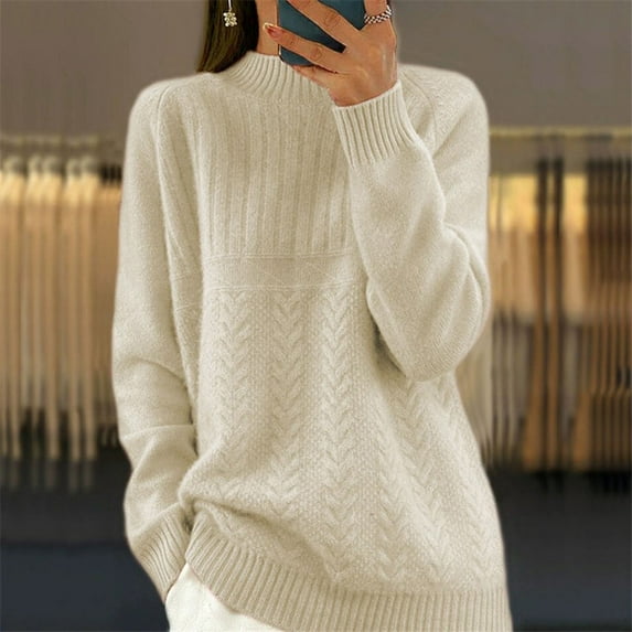 Guieoi Womens Sweaters 2025 Winter Trendy Women Long Sleeve Casual Knitted V-Neck Blouse Sweater Beige Black*Friday/Cyber*Monday Clearance