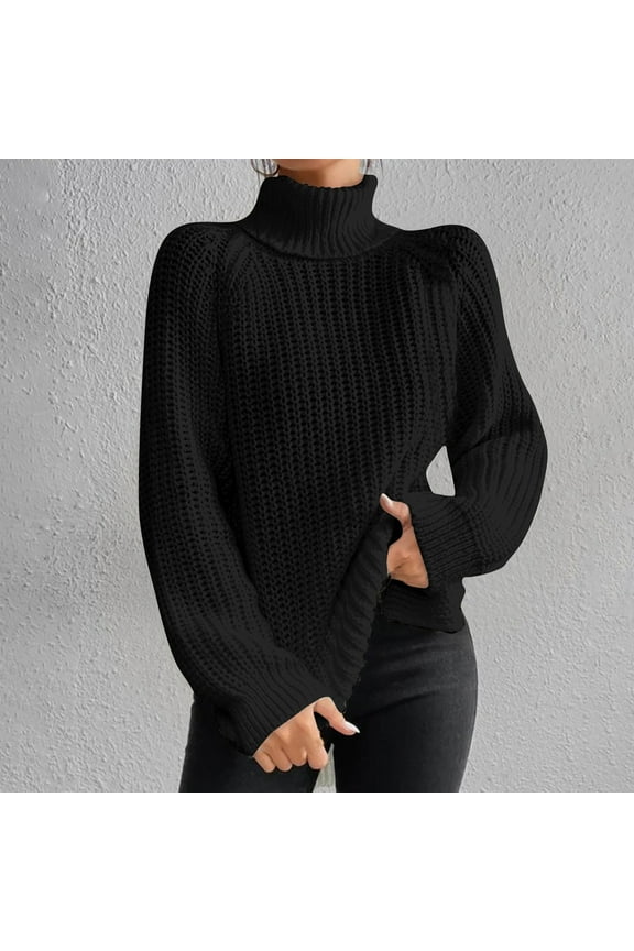 Womens Sweaters 2025 Winter Trendy Women Long Sleeve Pullove TurtleNeck-Neck Casual Sweater Tops Black Black*Friday/Cyber*Monday Clearance