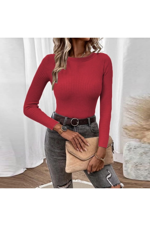 Womens Sweaters 2025 Winter Trendy Women Winter Solid Long Sleeve Pullove V-Neck Casual Sweater Tops Red Black*Friday/Cyber*Monday Clearance