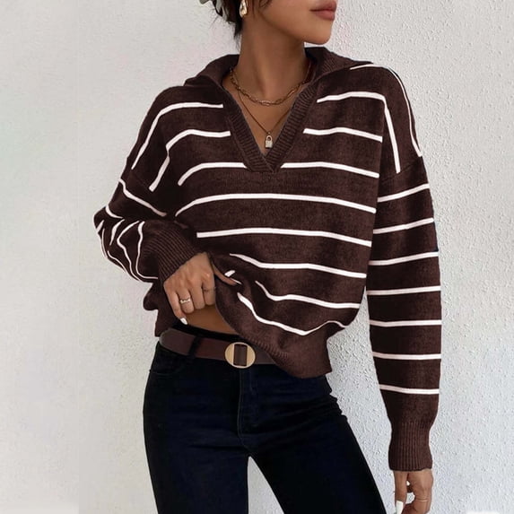 Guieoi Womens Sweaters 2025 Winter Trendy Womens Sweaters Clearance Casual Long Sleeve Printing Stand Collar Lattice Seater Brown Black*Friday/Cyber*Monday Clearance