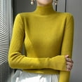 thumbnail image 1 of Guieoi Womens Sweaters 2025 Winter Trendy Womens Sweaters Clearance Casual Semi High Neck Solid Color Loose Base Knitted Sweater Yellow Black*Friday/Cyber*Monday Clearance, 1 of 3