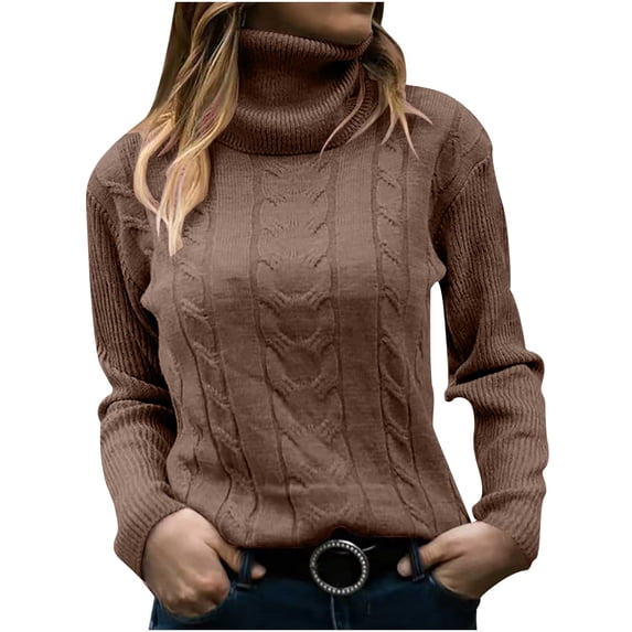 Guieoi Womens Sweaters 2025 Women Casual Pullover Long Sleeve Round Neck Sweater Brown Black*Friday/Cyber*Monday Clearance