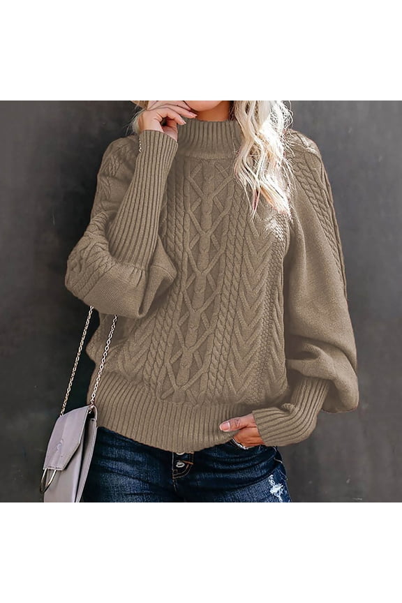 Womens Sweaters 2025 Women Casual Solid Long Sleeve Thick Knit Pullover CrewNeck Sweater Coat Brown Black*Friday/Cyber*Monday Clearance