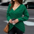 thumbnail image 1 of Guieoi Womens Sweaters 2025 Womens Sweaters Clearance Casual Color Lapel Dough Twists Long Sleeve Loose Pullover-Neck Sweater Green Black*Friday/Cyber*Monday Clearance, 1 of 8