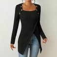 thumbnail image 1 of Guieoi Womens Sweaters 2025 Womens Sweaters Clearance Casual Solid Color Long Sleeve Knitted Neck Irregular Loose Pullover Black Black*Friday/Cyber*Monday Clearance, 1 of 6
