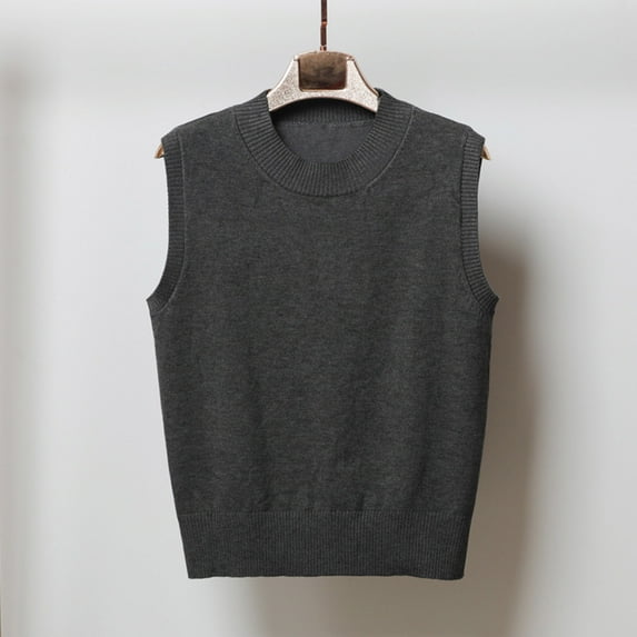 Guieoi Womens Sweaters 2025 Womens Sweaters Clearance Fall and Winter Warm Keeping Trendy Round Neck Knitted Overlapping Cuff Sweater Vest Gray Black*Friday/Cyber*Monday Clearance
