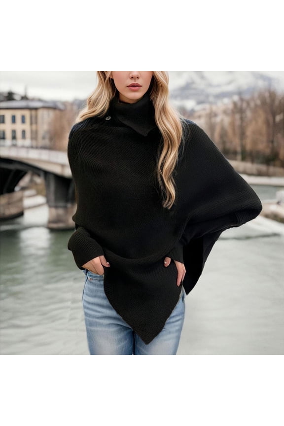 Womens Sweaters 2025 Womens Sweaters Clearance Irregular High Neck Button Shirt Knitted Shawl Top Black Black*Friday/Cyber*Monday Clearance