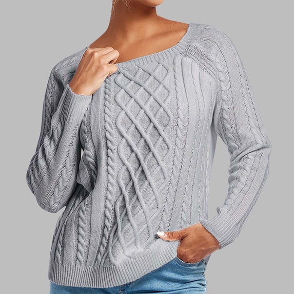 Guieoi Womens Sweaters 2025 Womens Sweaters Clearance Long Sleeve Loose Solid Color Round Neck Pullover Knitted Sweater Gray Black*Friday/Cyber*Monday Clearance