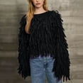thumbnail image 1 of Guieoi Womens Sweaters 2025 Womens Sweaters Clearance Loose Tassel Winter Trendy Casual Solid Round Neck Pullover Sweater Top Black Black*Friday/Cyber*Monday Clearance, 1 of 5