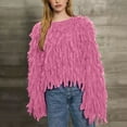 thumbnail image 1 of Guieoi Womens Sweaters 2025 Womens Sweaters Clearance Loose Tassel Winter Trendy Casual Solid Round Neck Pullover Sweater Top Pink Black*Friday/Cyber*Monday Clearance, 1 of 5