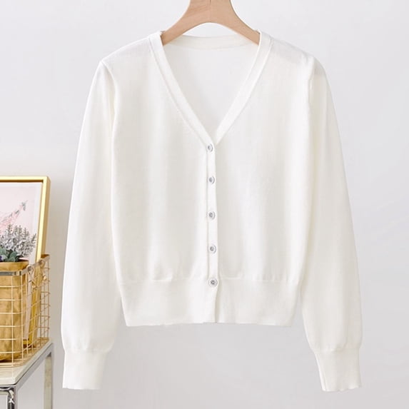 Guieoi Womens Sweaters 2025 Womens Sweaters Clearance Plus Size Fall New Cardigan Round Neck Long Sleeve Oversize Knitted Outerwear White Black*Friday/Cyber*Monday Clearance