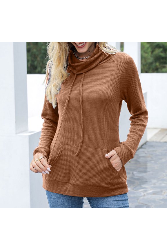 Womens Sweaters 2025 Womens Sweaters Clearance Solid Color Long Sleeve TurtleNeck Sweater Top Pocket Knit Sweater TurtleNeck Sweater Brown Black*Friday/Cyber*Monday Clearance