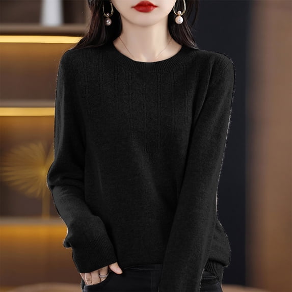 Guieoi Womens Sweaters 2025 Womens Sweaters Clearance Solid Color Long Sleeve V-Neck Knitted Sweater Thin Sweater Top Black Black*Friday/Cyber*Monday Clearance