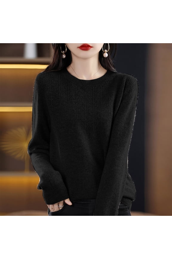 Womens Sweaters 2025 Womens Sweaters Clearance Solid Color Long Sleeve V-Neck Knitted Sweater Thin Sweater Top Black Black*Friday/Cyber*Monday Clearance