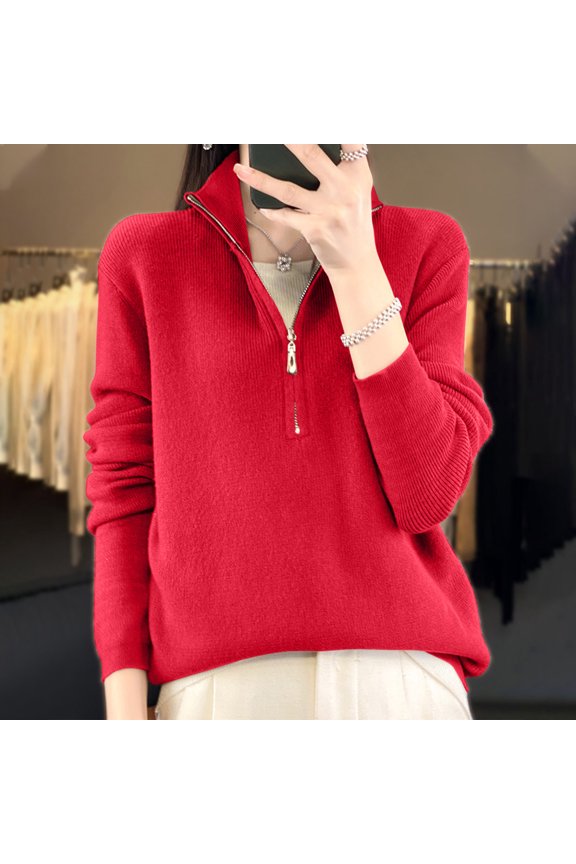 Womens Sweaters 2025 Womens Sweaters Clearance V-Neck Knitted Cardigan Long Sleeve Versatile Solid Color Temperament Top V-Neck Sweater Red Black*Friday/Cyber*Monday Clearance