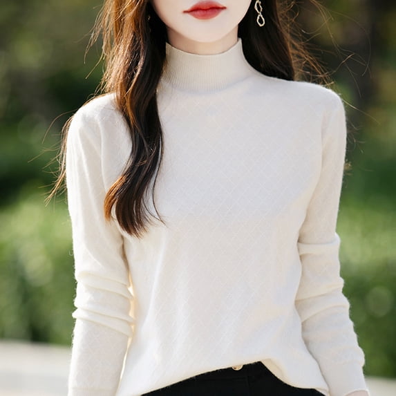 Guieoi Womens Sweaters 2025 Womens Sweaters Clearance Winter Trendy Casual Round Neck Solid Color Loose Base Knitted Sweater Top Beige Black*Friday/Cyber*Monday Clearance