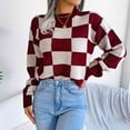 thumbnail image 1 of Guieoi Womens Sweaters 2025 Womens Sweaters Clearance Winter Trendy Contrast Check Long Sleeve Round Neck Sweater Tops Red Black*Friday/Cyber*Monday Clearance, 1 of 8