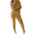 thumbnail image 1 of Guieoi Womens Sweatpants Sweatpants Women Womens Solid Color Off Shoulder Long Sleeve Cable Knitted Warm Two-Piece Long Pants Sweater Suit Set, 1 of 5